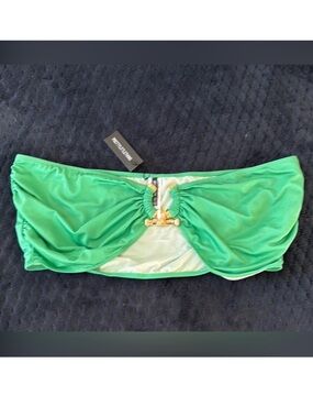 PrettyLittleThing Green Bandeau Bikini Top with Gold Accent NWT